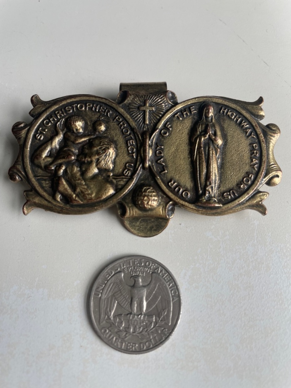 Religious Bronze-Tone Car Visor Clip - St. Christopher & Our Lady - Picture 2 of 6